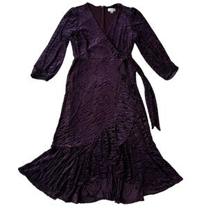 Calvin Klein Women’s 10 Purple Velvet Burnout Zebra Print Fit & Flare Midi Dress